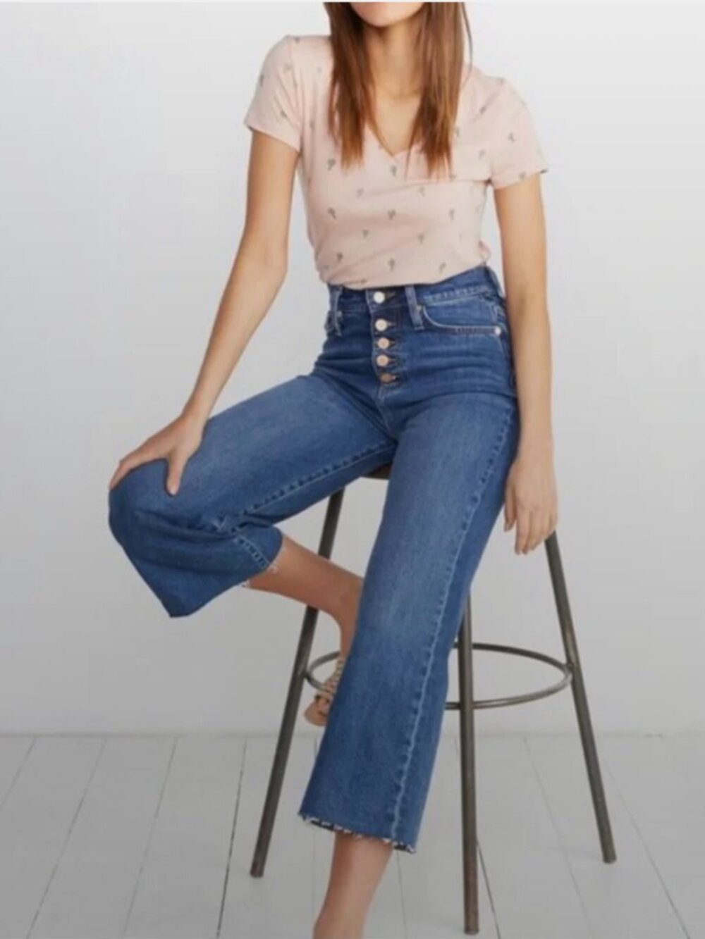 Marine Layer 'Wide Leg Crop' High Rise Button Fly Cropped Wide Leg Jeans 26 Blue
